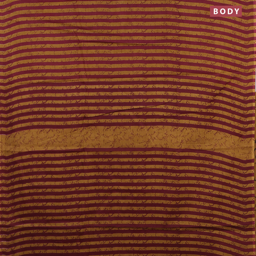 Jaipur cotton saree dark mustard and maroon with allover prints in borderless style