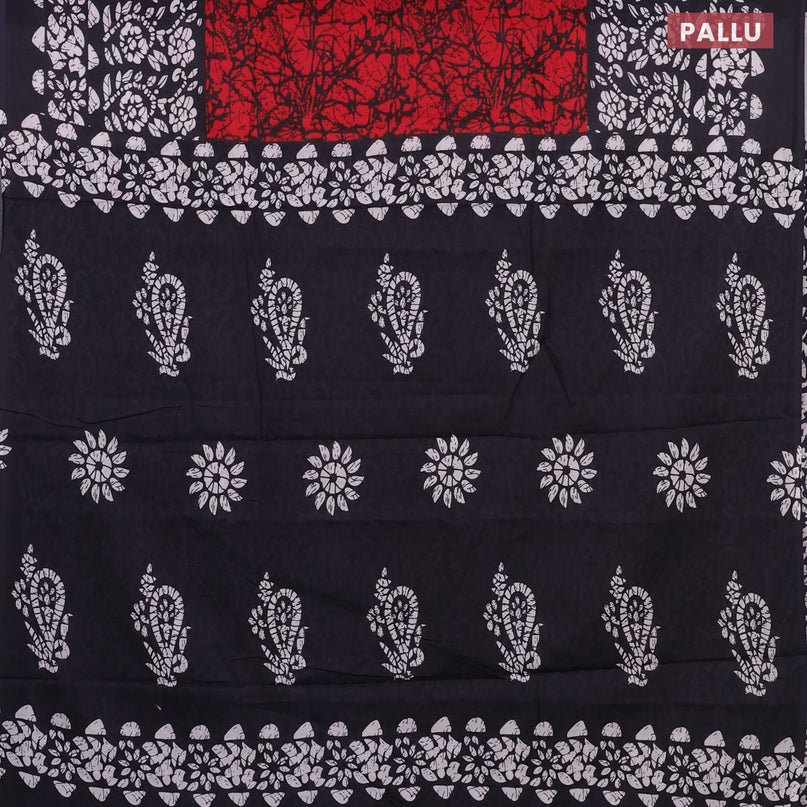 Jaipur cotton saree red and dark blue with allover batik prints and printed border