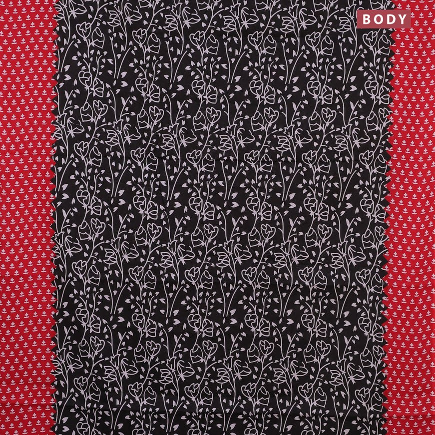 Jaipur cotton saree black and red with allover prints and printed border