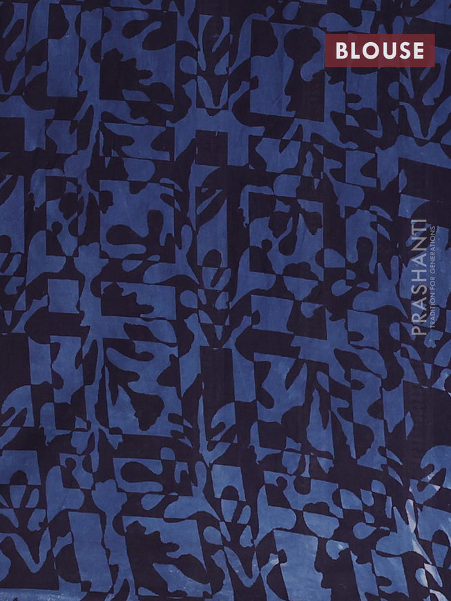 Jaipur cotton saree blue and navy blue with allover kalamkari prints and simple border