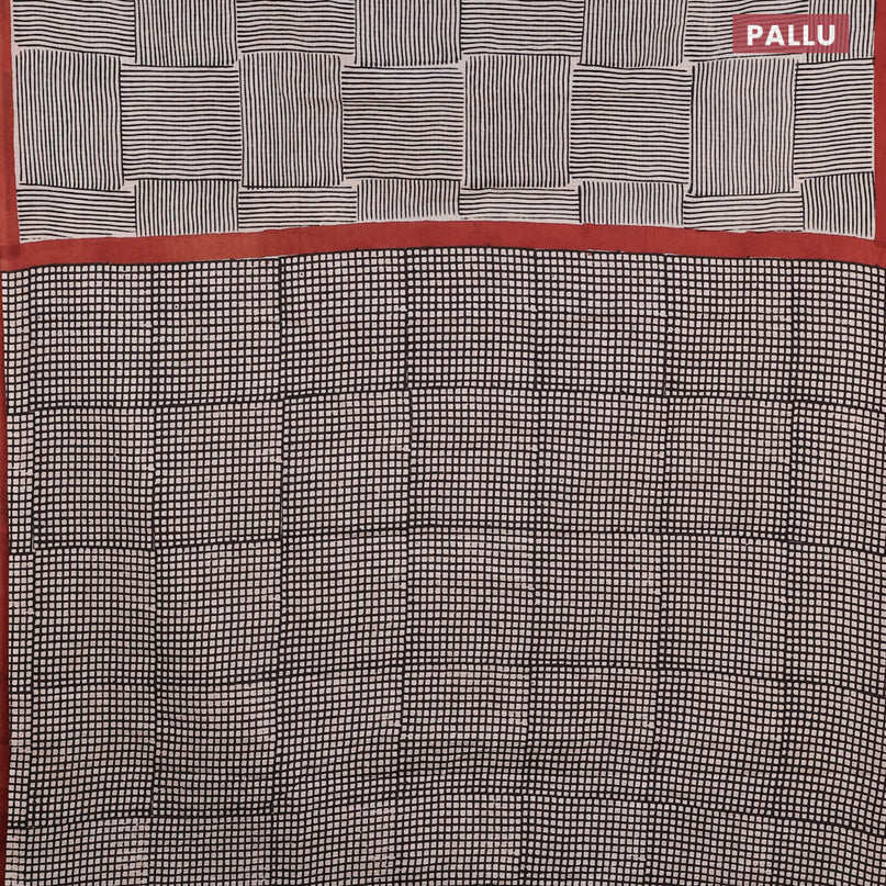Jaipur cotton saree cream and rust shade with allover geometric prints and simple border