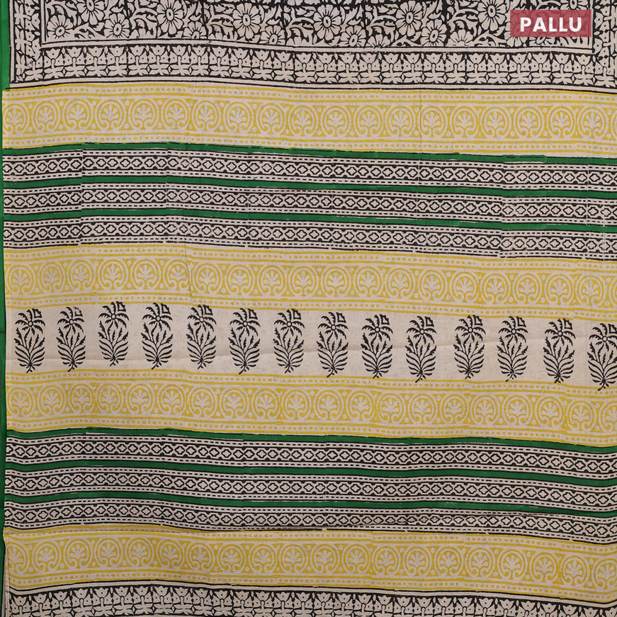 Jaipur cotton saree black and green with allover floral prints and printed border