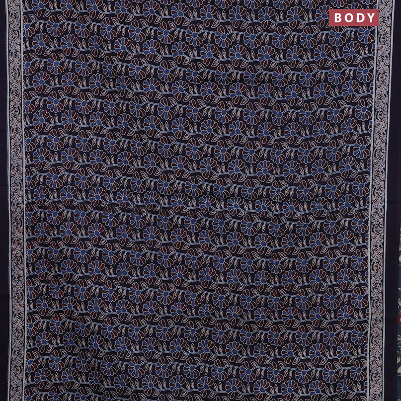 Jaipur cotton saree navy blue with allover floral prints and printed border