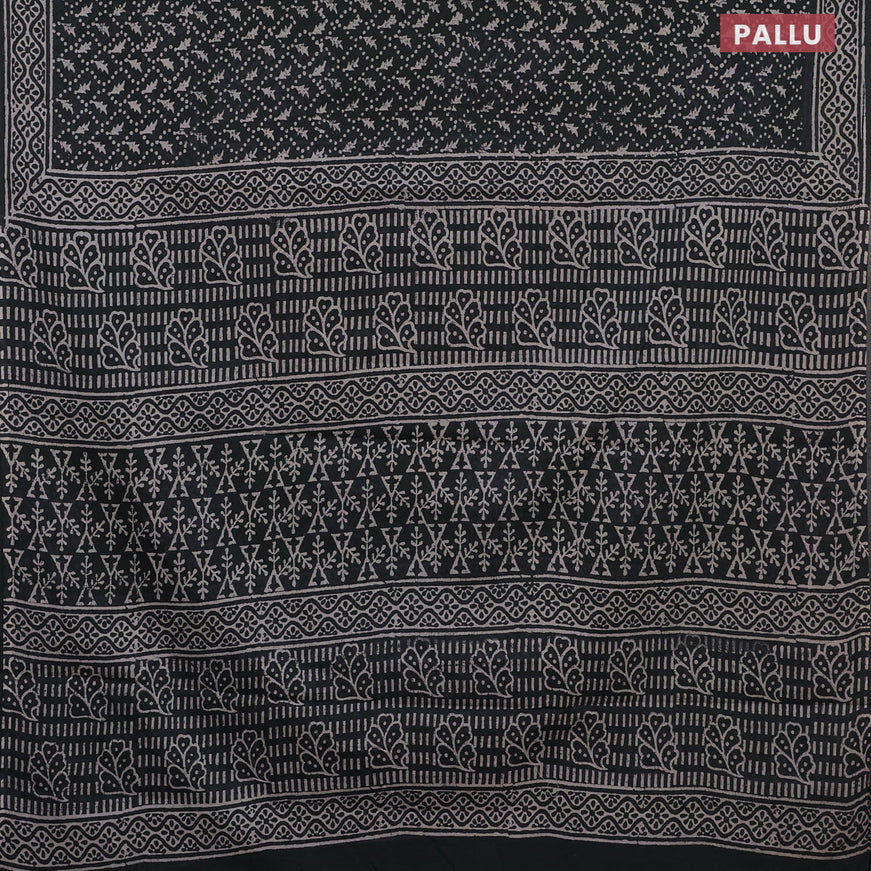 Jaipur cotton saree dark greyish green with allover prints and printed border