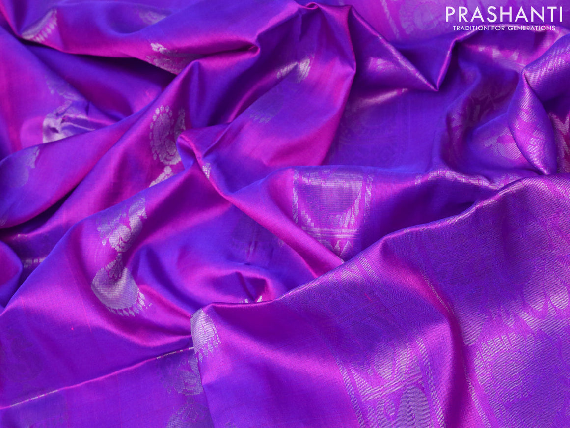 Pure uppada silk saree dual shade of purple with silver zari woven buttas and silver zari woven border
