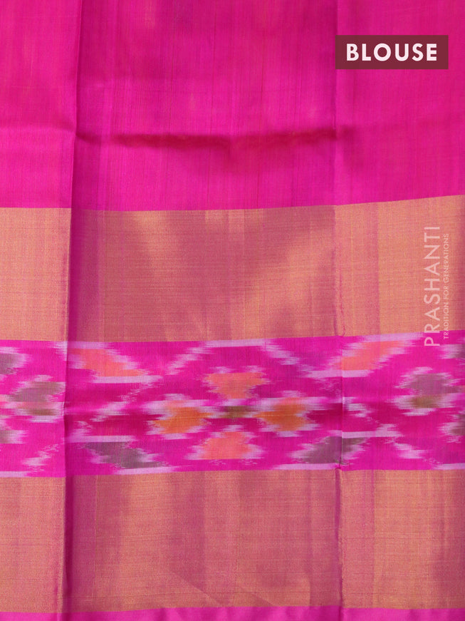 Pure uppada silk saree dual shade of yellowish pink and pink with silver & gold zari woven buttas and long zari woven ikat style border
