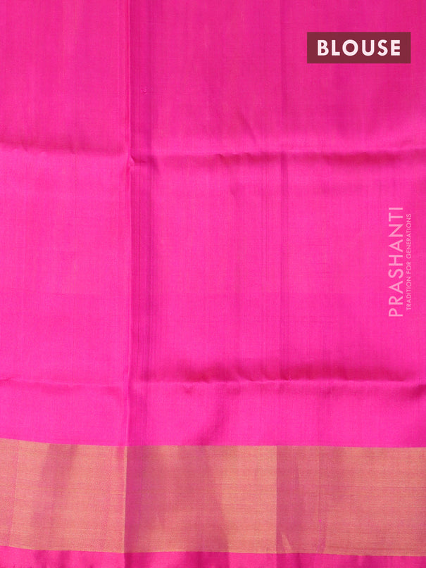 Pure uppada silk saree dual shade of pinkish yellow and pink with zari woven buttas and zari woven border