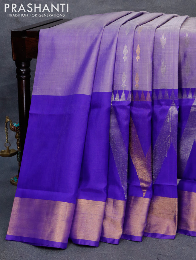 Pure uppada silk saree dual shade of blue and blue with silver & gold zari woven buttas and long rich zari woven border