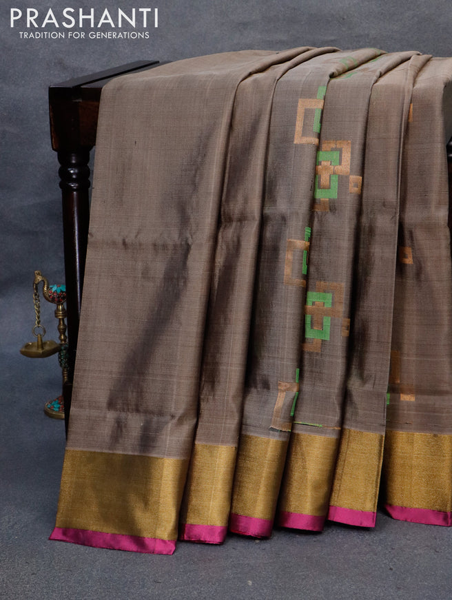 Pure uppada silk saree grey and magenta pink with thread & zari woven buttas and zari woven border
