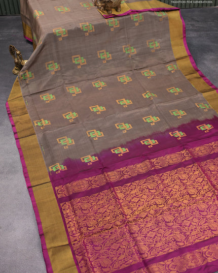 Pure uppada silk saree grey and magenta pink with thread & zari woven buttas and zari woven border