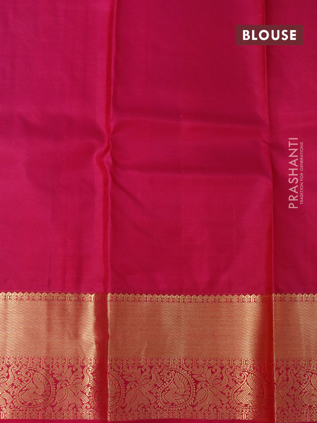 Pure kanjivaram silk saree dual shade of blue and pink with zari woven buttas and zari woven korvai border