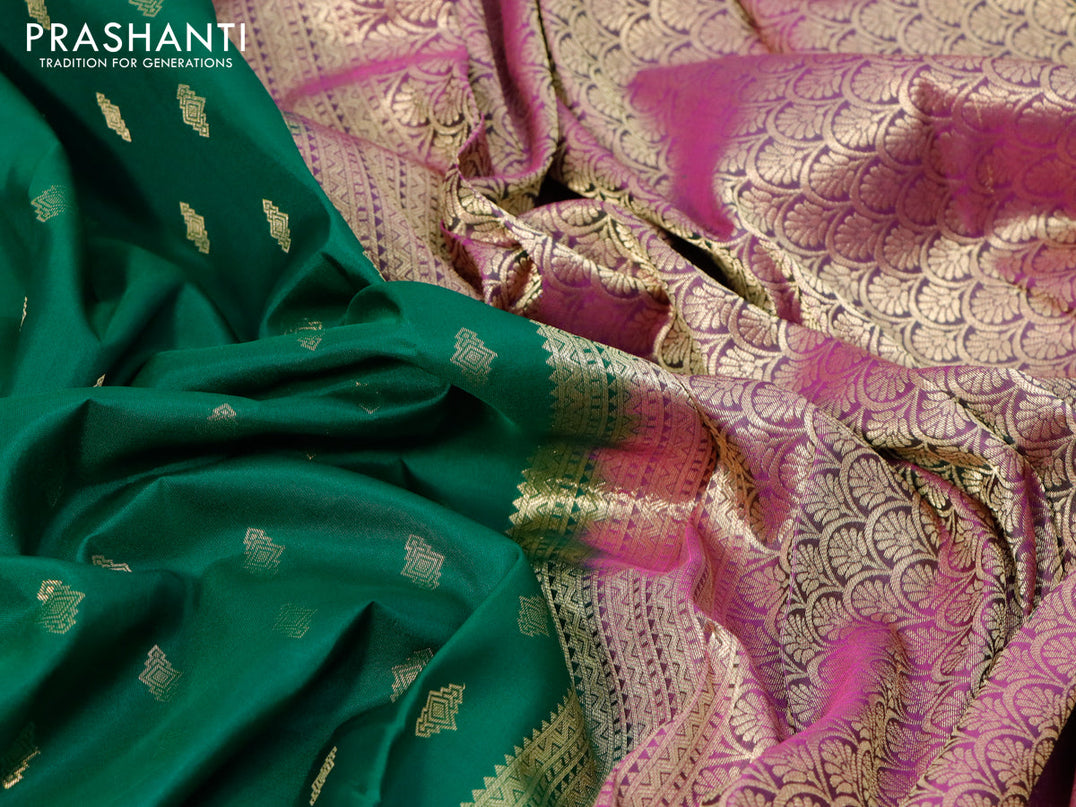Pure kanjivaram silk saree green and purple with zari woven buttas and zari woven border