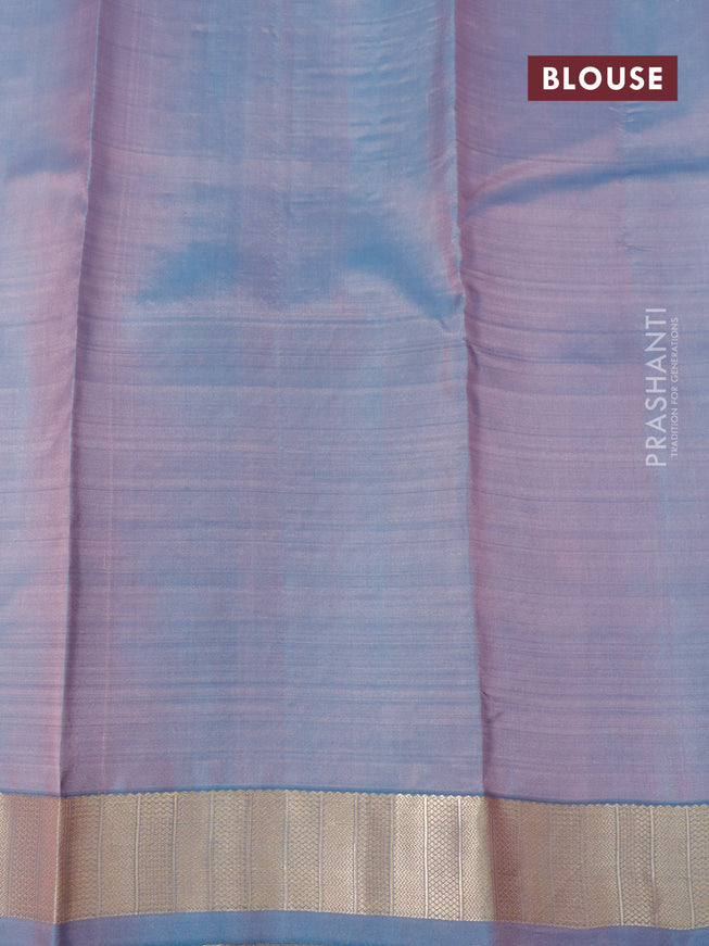 Pure kanjivaram silk saree pink shade and dual shade of cs blue with zari woven buttas and zari woven border