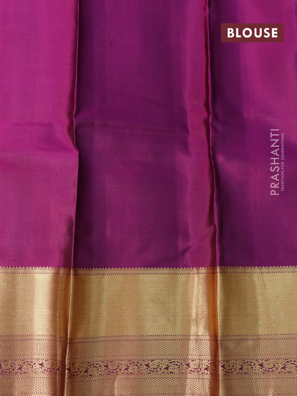 Pure kanjivaram silk saree pastel green and purple with zari woven buttas and zari woven border