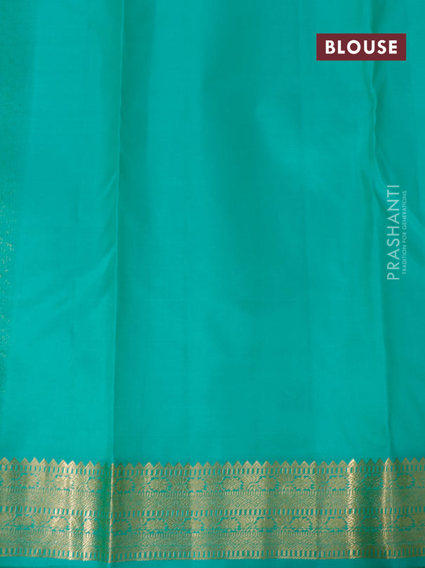 Pure kanjivaram silk saree mehendi green and teal green with zari woven buttas and zari woven border