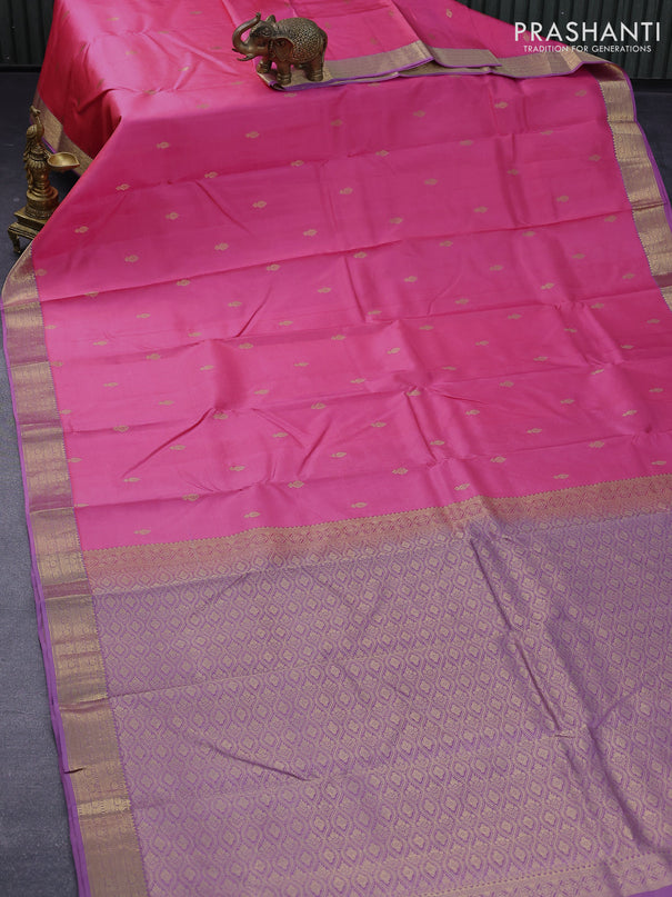 Pure kanjivaram silk saree light pink and mild purple with zari woven buttas and zari woven border