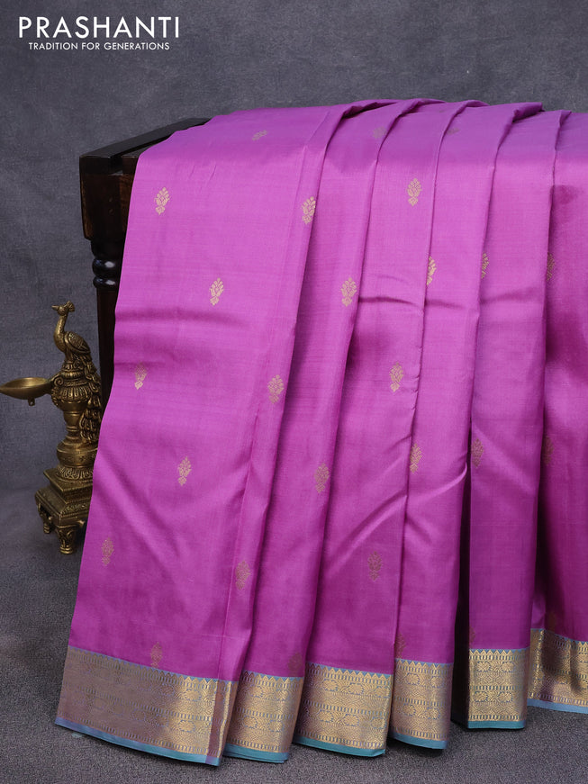 Pure kanjivaram silk saree lavender shade and teal green with zari woven buttas and zari woven border