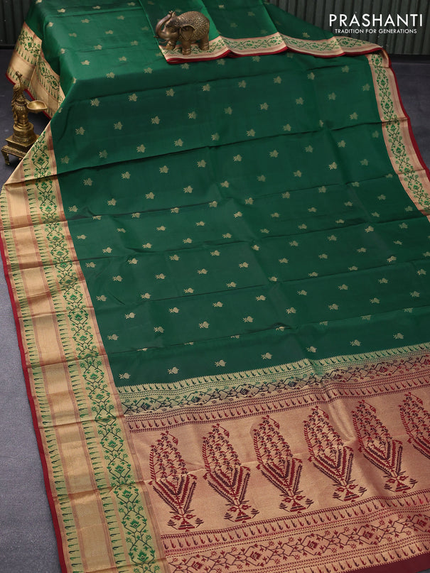 Pure kanjivaram silk saree green and maroon with zari woven buttas and zari woven border