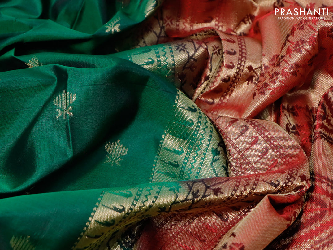 Pure kanjivaram silk saree green and maroon with zari woven buttas and zari woven border
