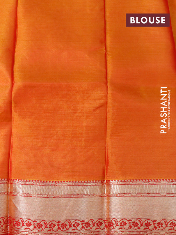 Pure kanjivaram silk saree sunset orange and red with zari woven buttas and zari woven border