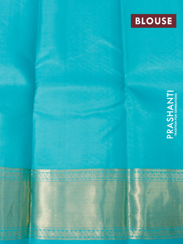 Pure kanjivaram silk saree light pink and teal blue with paalum pazhamum checks & buttas and zari woven border