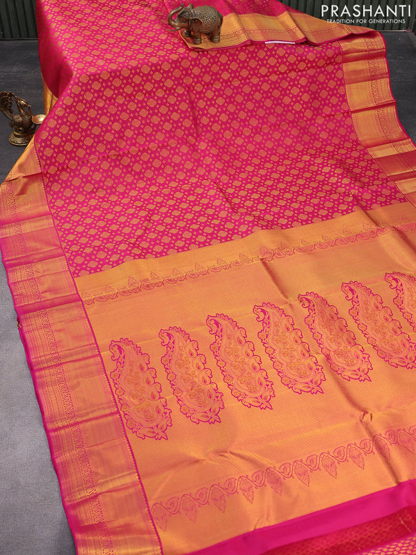 Pure kanjivaram silk saree dark pink with allover zari woven butta weaves and zari woven border