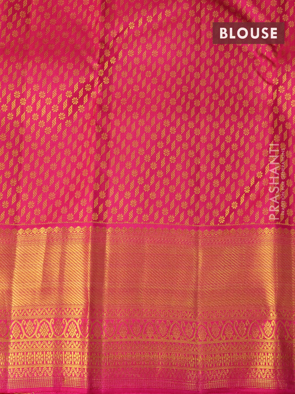 Pure kanjivaram silk saree dark pink with allover zari woven butta weaves and zari woven border