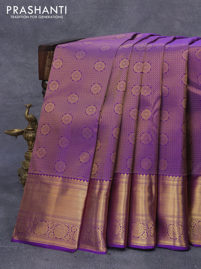 Pure kanjivaram silk saree violet with allover zari woven brocade weaves and zari woven floral border