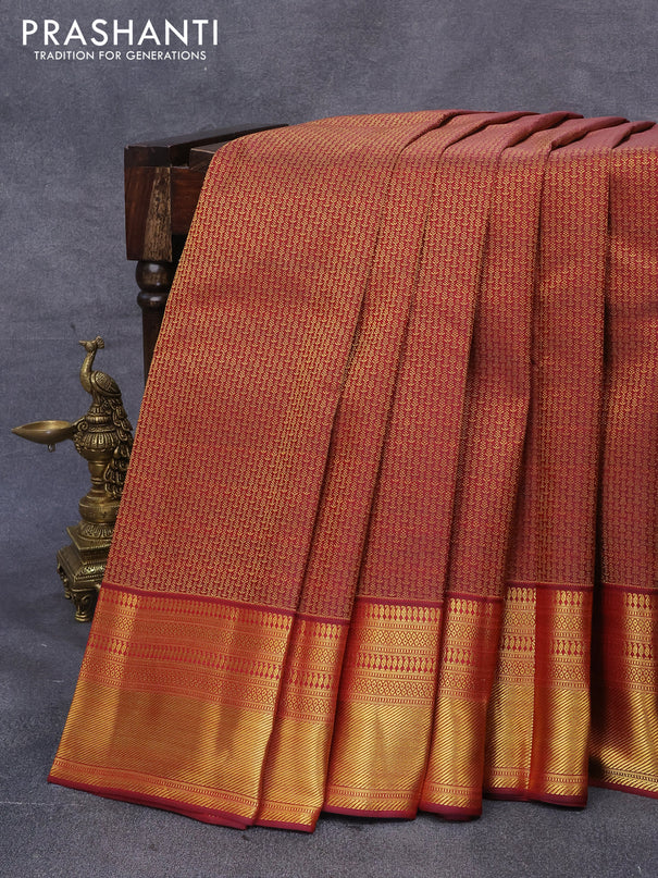 Pure kanjivaram silk saree maroon with allover zari woven brocade weaves and zari woven border