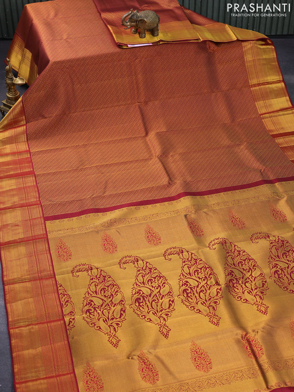 Pure kanjivaram silk saree maroon with allover zari woven brocade weaves and zari woven border