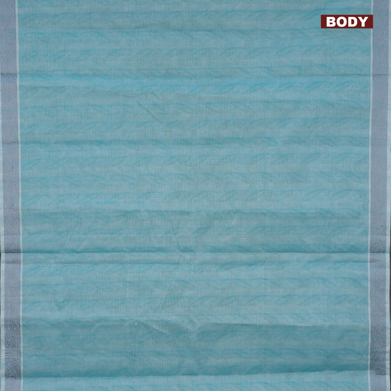 Coimbatore cotton saree teal blue and grey with allover self emboss and thread woven border
