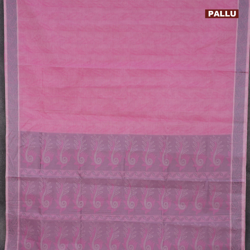 Coimbatore cotton saree pink and grey with allover self emboss and thread woven border