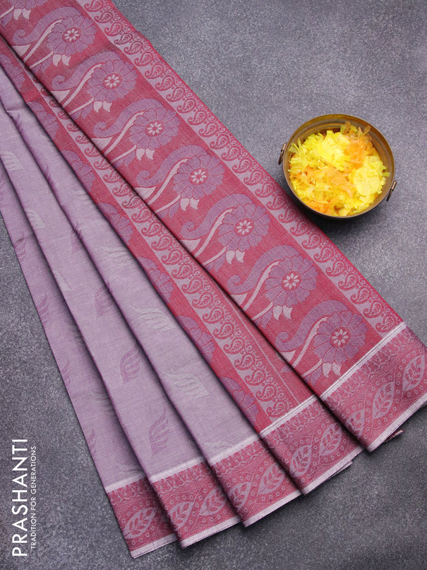 Coimbatore cotton saree pastel purple and maroon with allover self emboss and thread woven border