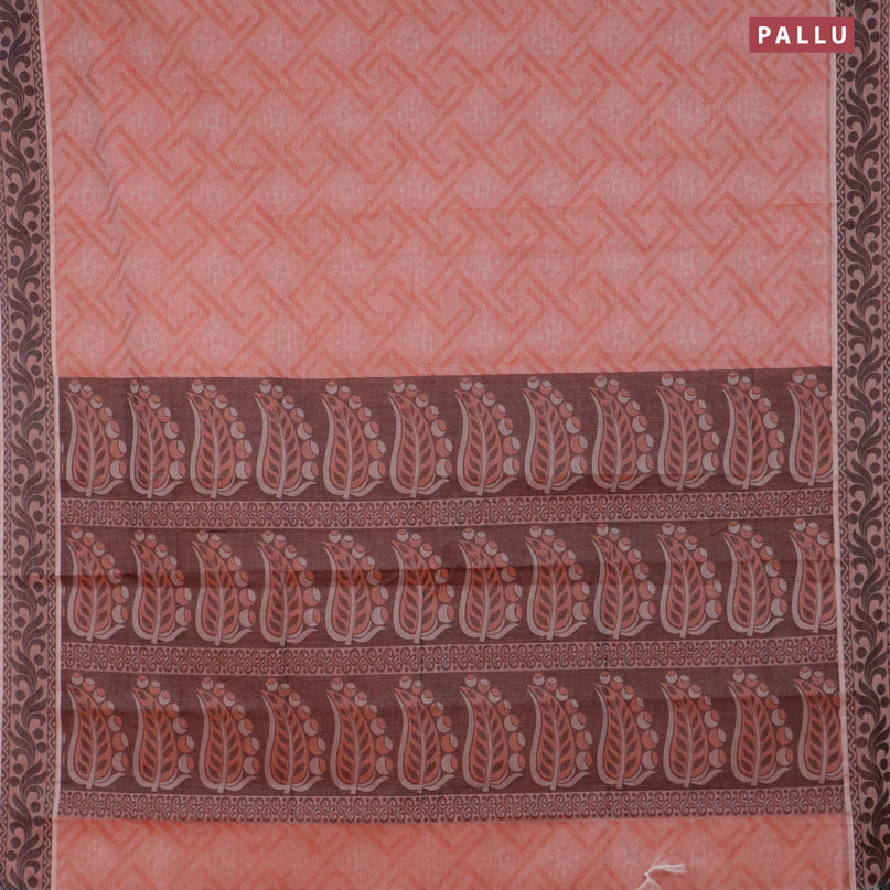 Coimbatore cotton saree rust shade and black with allover self emboss and thread woven border