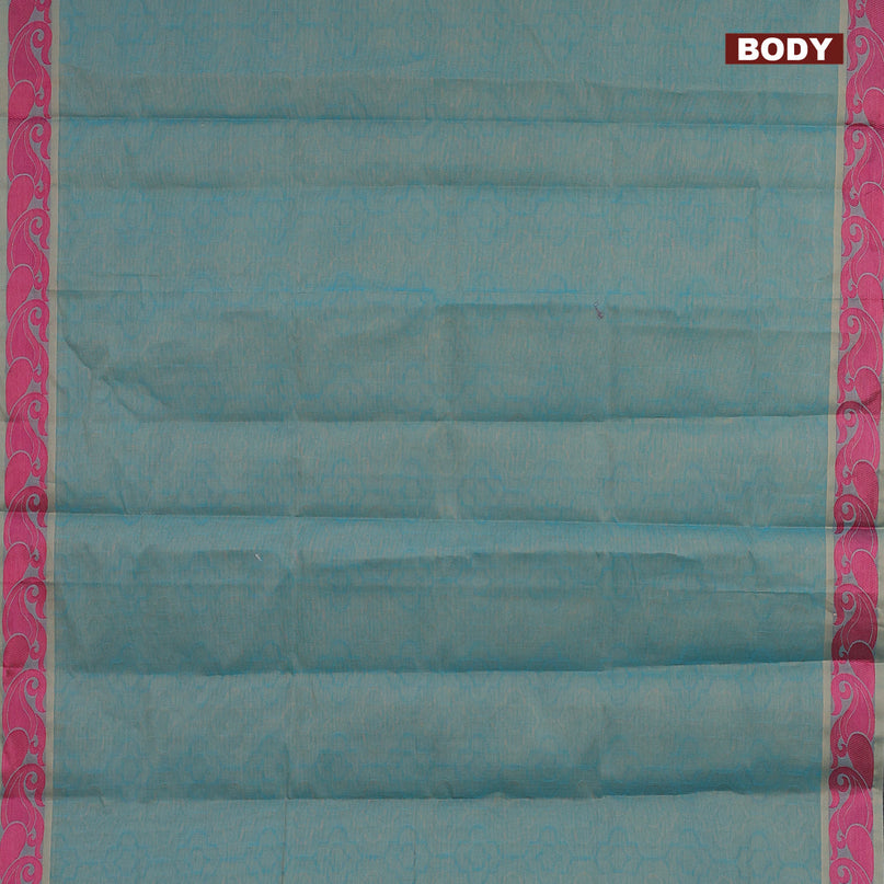 Coimbatore cotton saree dual shade of blue and brown with allover self emboss and thread woven border