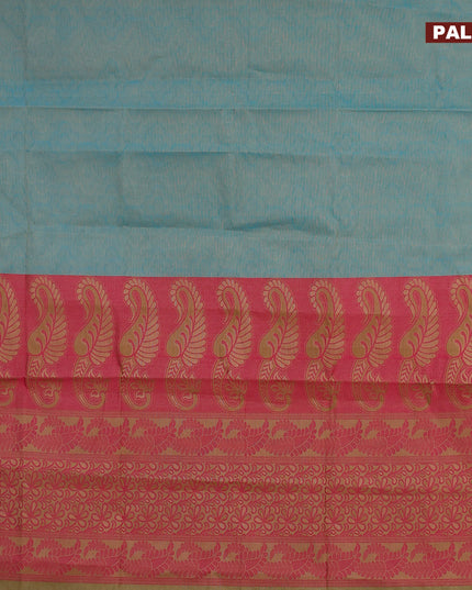 Coimbatore cotton saree dual shade of blue and brown with allover self emboss and thread woven border