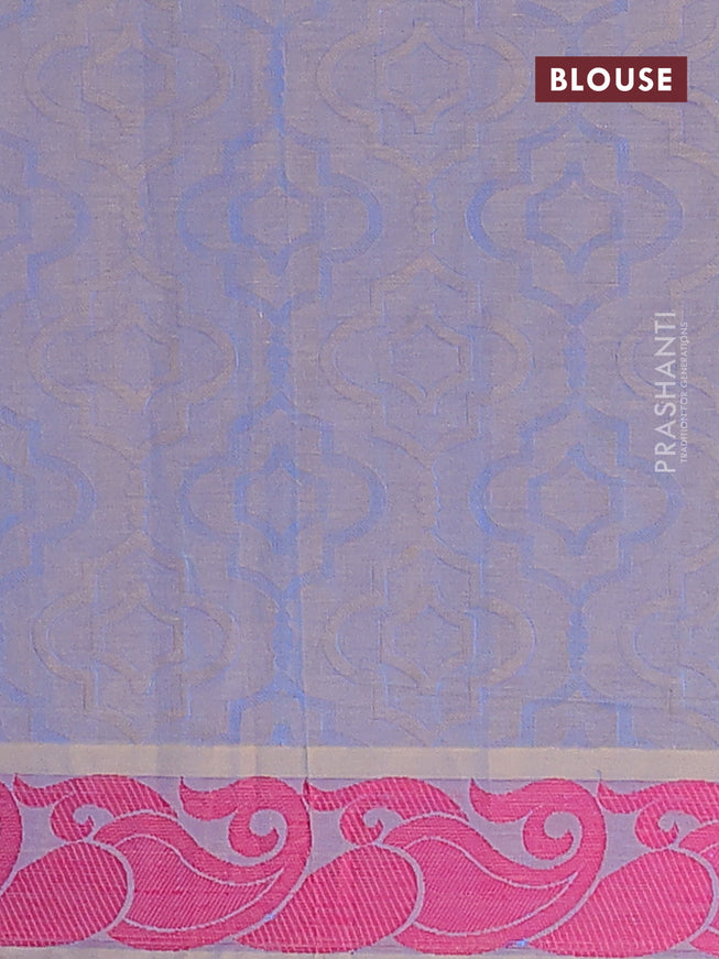 Coimbatore cotton saree sandal and dual shade of blue with allover self emboss and thread woven border
