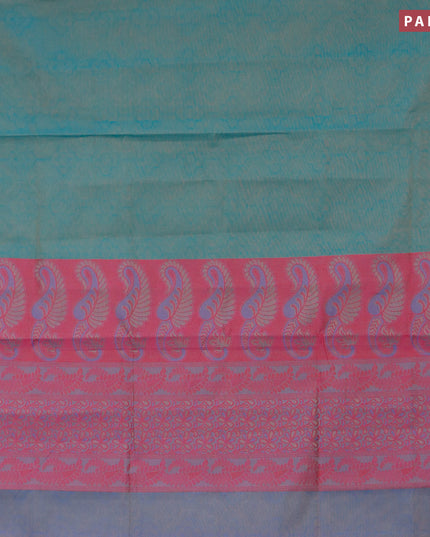 Coimbatore cotton saree dual shade of blue and dual shade of blue with allover self emboss and thread woven border