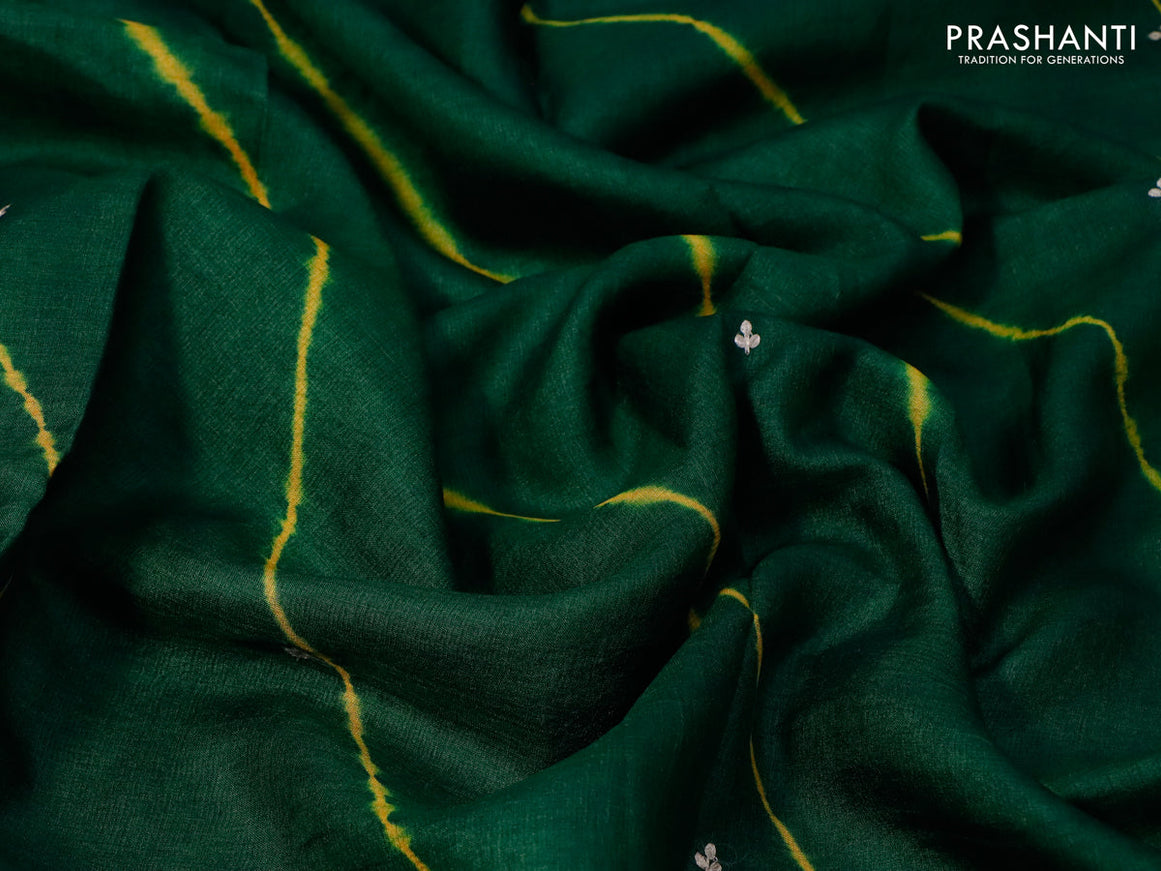 Pure tussar silk saree green with tie & dye prints embroidery work buttas and embroidery work border