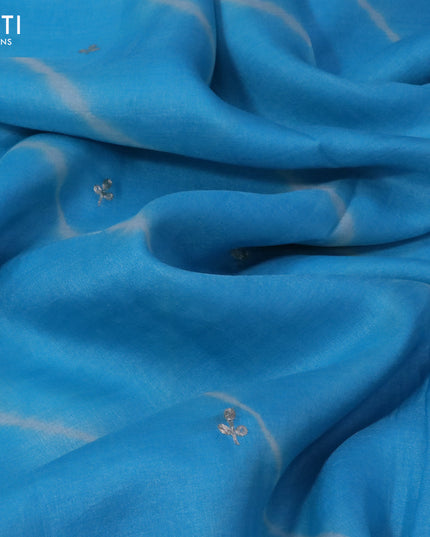 Pure tussar silk saree light blue with tie & dye prints embroidery work buttas and embroidery work border