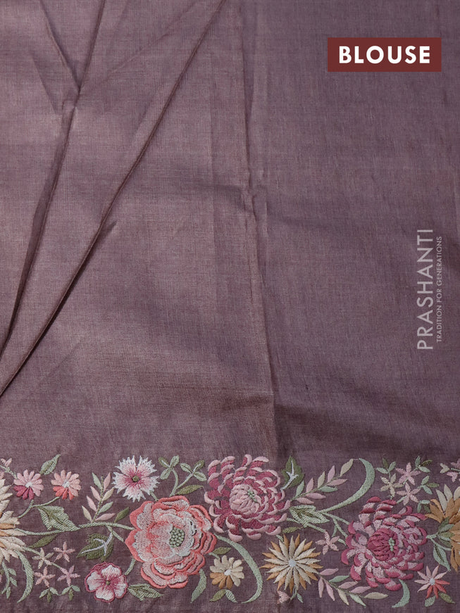 Pure tussar silk saree pastel brown with floral work buttas and floral embroidery work border