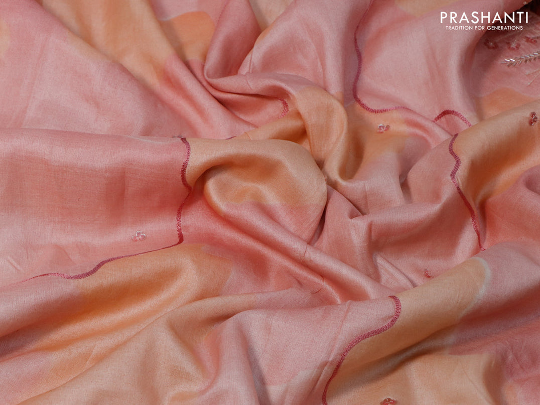 Pure tussar silk saree peach pink shade with sequin work buttas and beaded work border