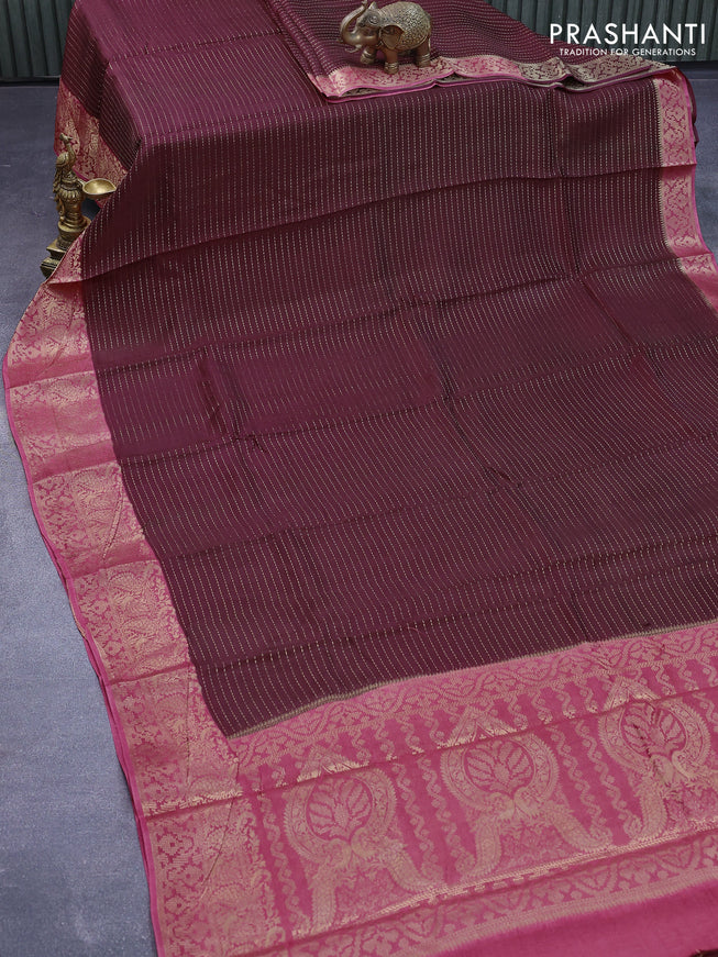 Dola silk saree brown and peach shade with allover zari stripe weaves and zari woven border & zari butta blouse