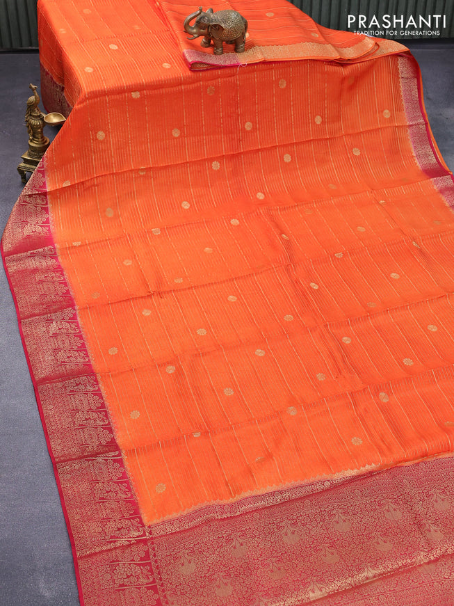 Dola silk saree orange and red with allover zari stripes & butta weaves and zari woven border & zari butta blouse