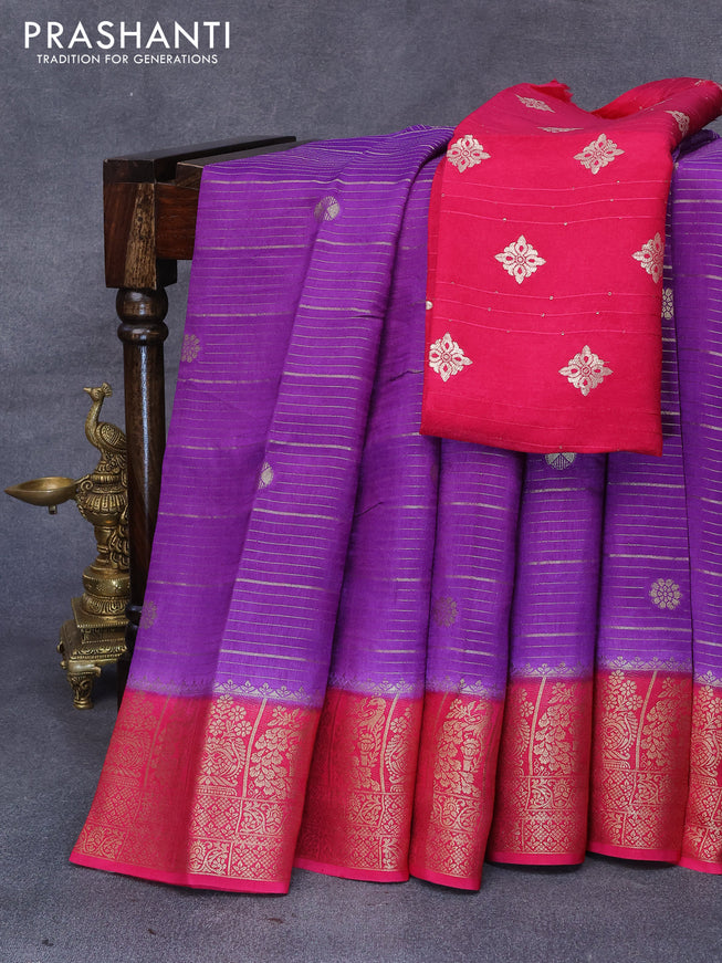 Dola silk saree violet and pink with allover zari stripes & butta weaves and zari woven border & zari butta blouse