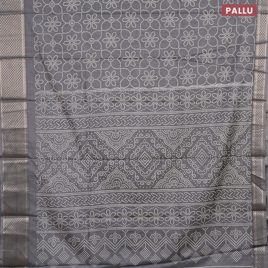 Semi dola saree grey with allover bandhani prints and zari woven border