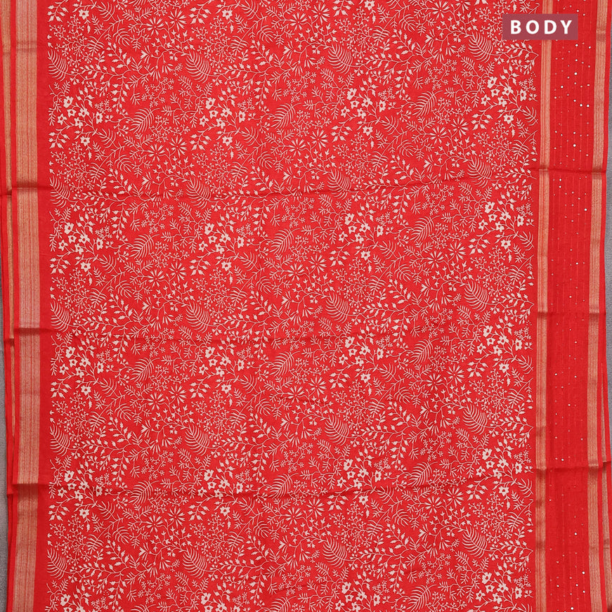 Semi dola saree red with allover prints and zari woven sequin work border