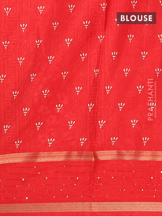 Semi dola saree red with allover prints and zari woven sequin work border