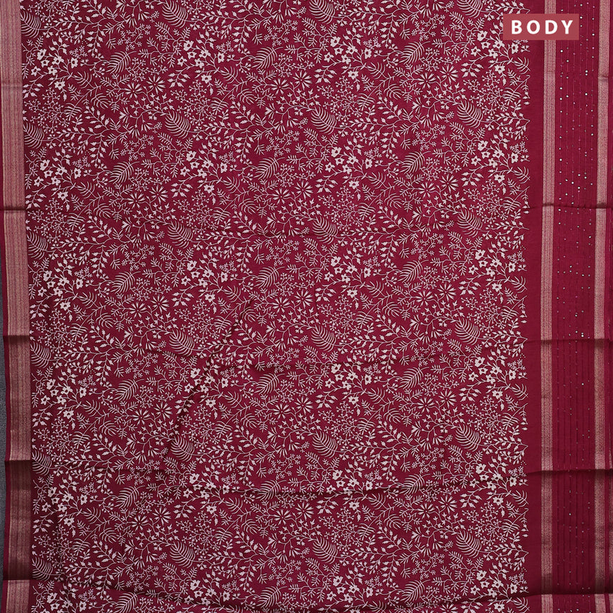 Semi dola saree wine shade with allover prints and zari woven sequin work border