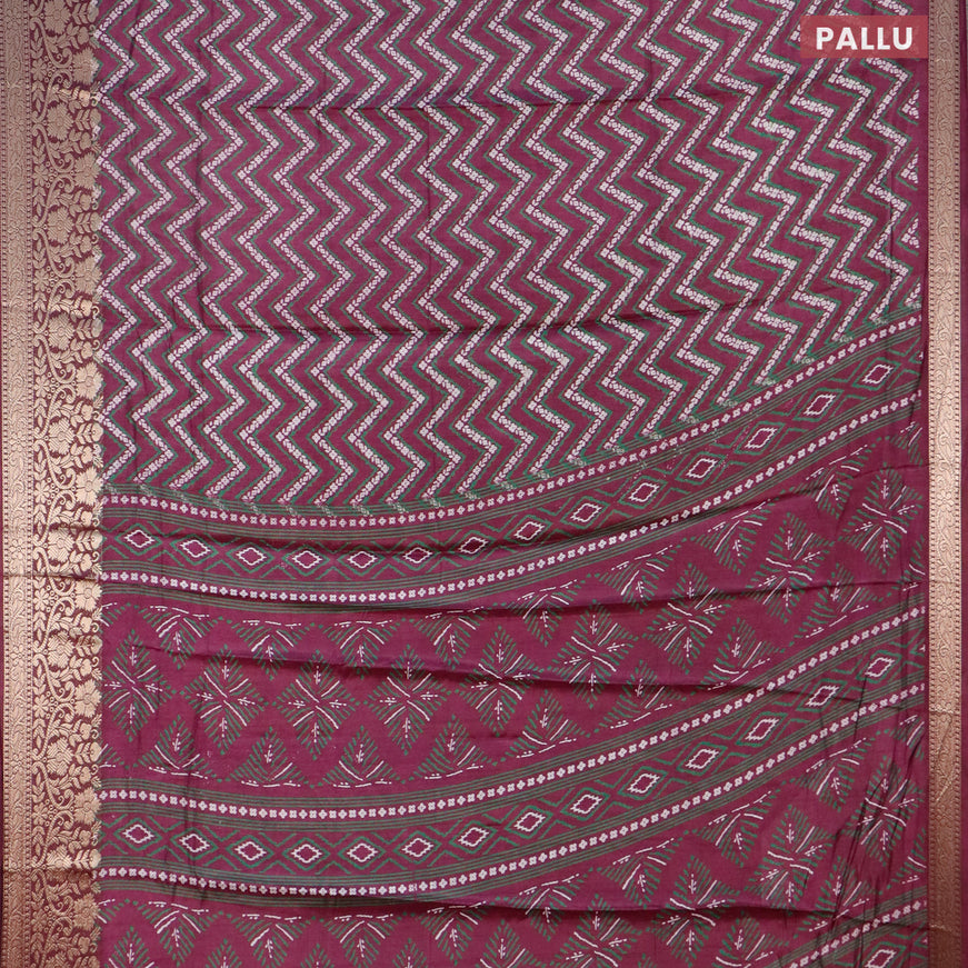 Semi dola saree deep purple with allover zig zag prints and zari woven border